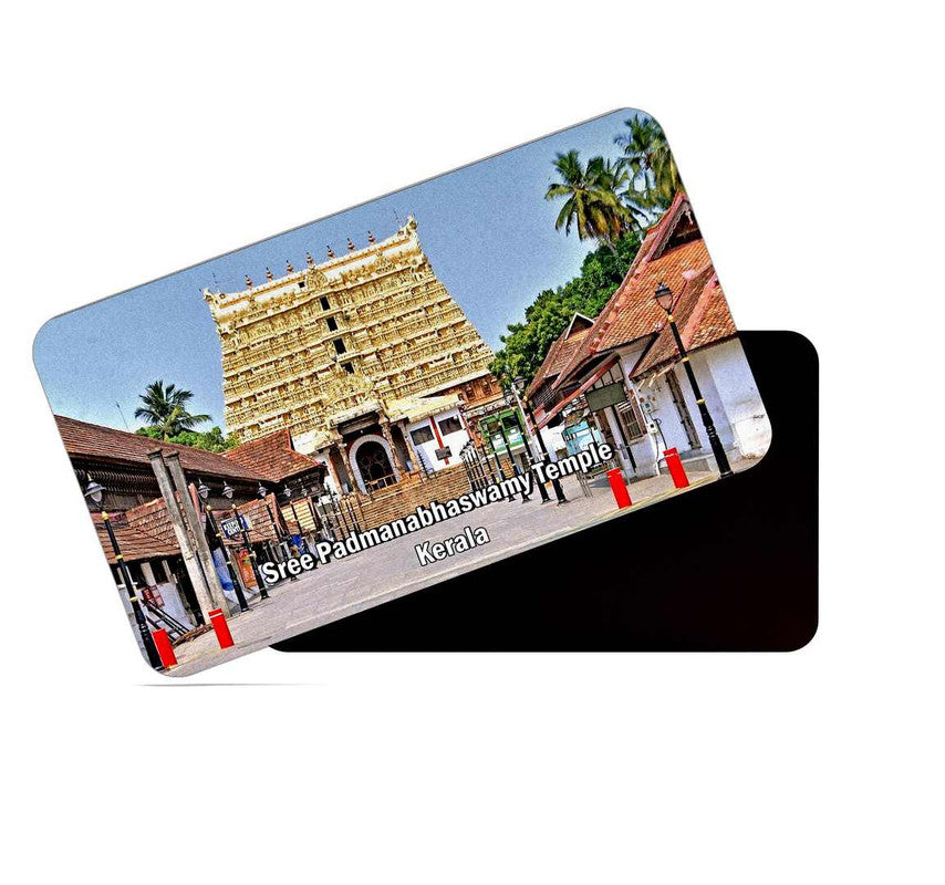 dhcrafts Rectangular Rubber Fridge Magnet / Magnetic Card Multicolor Kerala Sree Padmanabhaswamy Temple D1 Design Pack of 1 (8.6cm x 5.4cm)